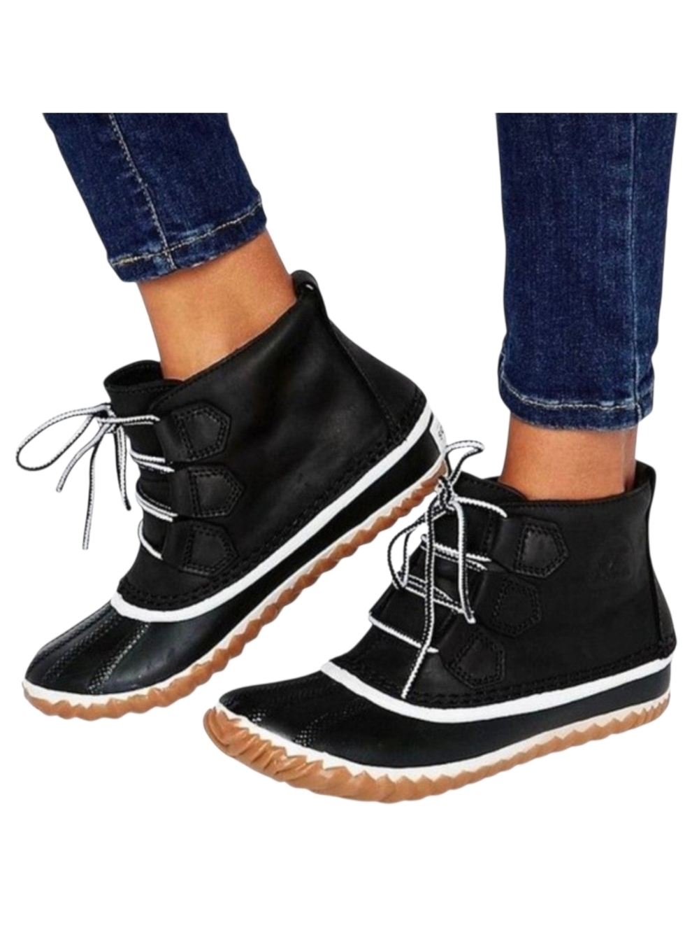 Sorel Out 'N About Leather Waterproof Black Lace-Up Ankle Boots   Women Size 7